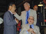 Fighter pilots Kaname Harada (left) and John Sykes (right), reunited along with historian Christopher Shores.

Fleet Air Arm Museum, Yeovilton, 07-Aug-2001