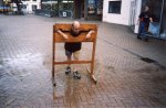 Danny D does the honours in the stocks, raising money for the Yeovil Carnival fun 
day outside the Liberal Club in Middle Street.

YDR FM Roadshow at The Liberal Club, Yeovil - Sep-2001