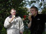 Kevin and Rich taking time out to enjoy a well earned ice cream after the fun day was over.

YDR FM Roadshow at Tall Trees School, Ilchester - Jun-2002