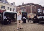 Amanda Randall entertains the crowd at the launch of the Light Up The Darkness campaign.

YDR fm Roadshow, Bandstand, Yeovil - Apr-2002